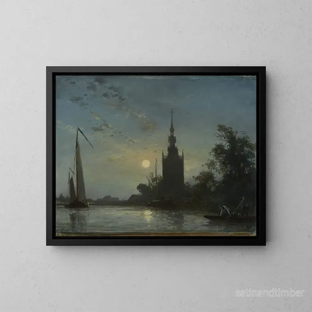 Reproduktion av målningen Längd: 60 cm, Höjd: 50 cm, Material: Olja på duk, Skapad av Johan Barthold Jongkind, Titel: Overschie kyrka
