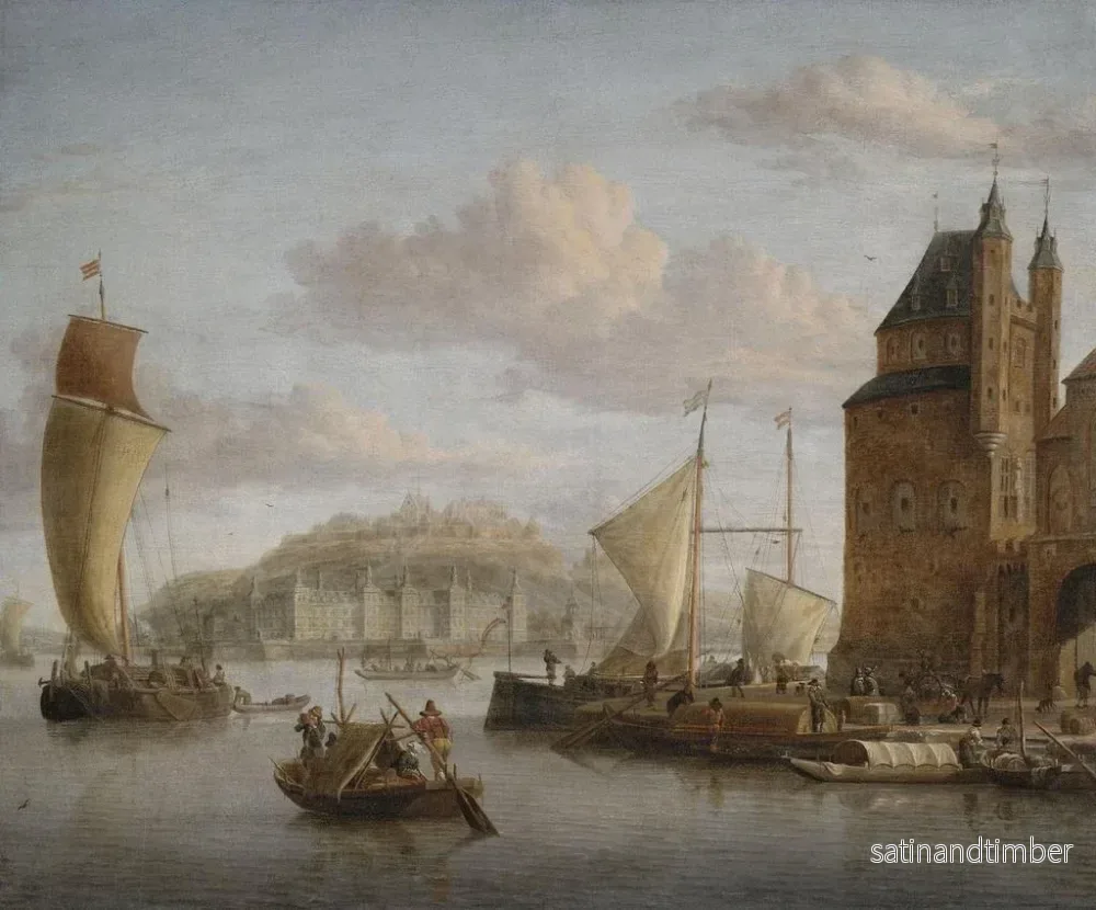 Reproduktion av målningen Nordiskt målning av ett slott med många last- och handelsbåtar - Jacobus Storck - Bild 2