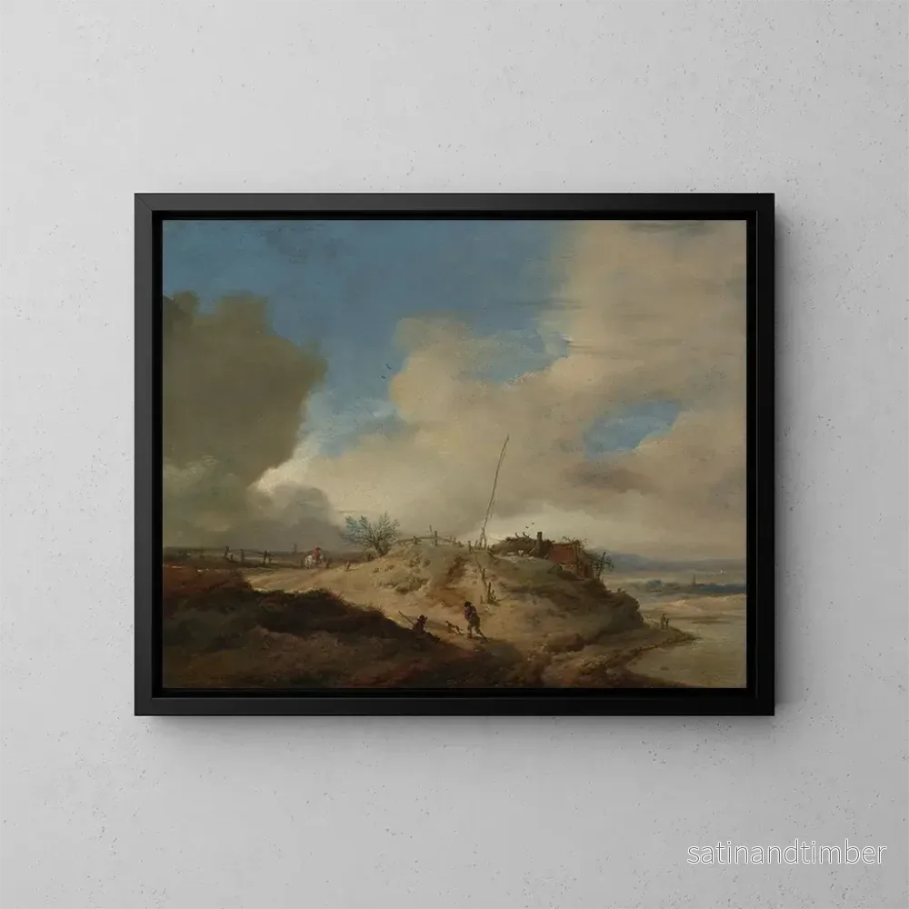 Reproduktion av målningen Landskapsbild av sanddyner med en signalstolpe - Philips Wouwerman