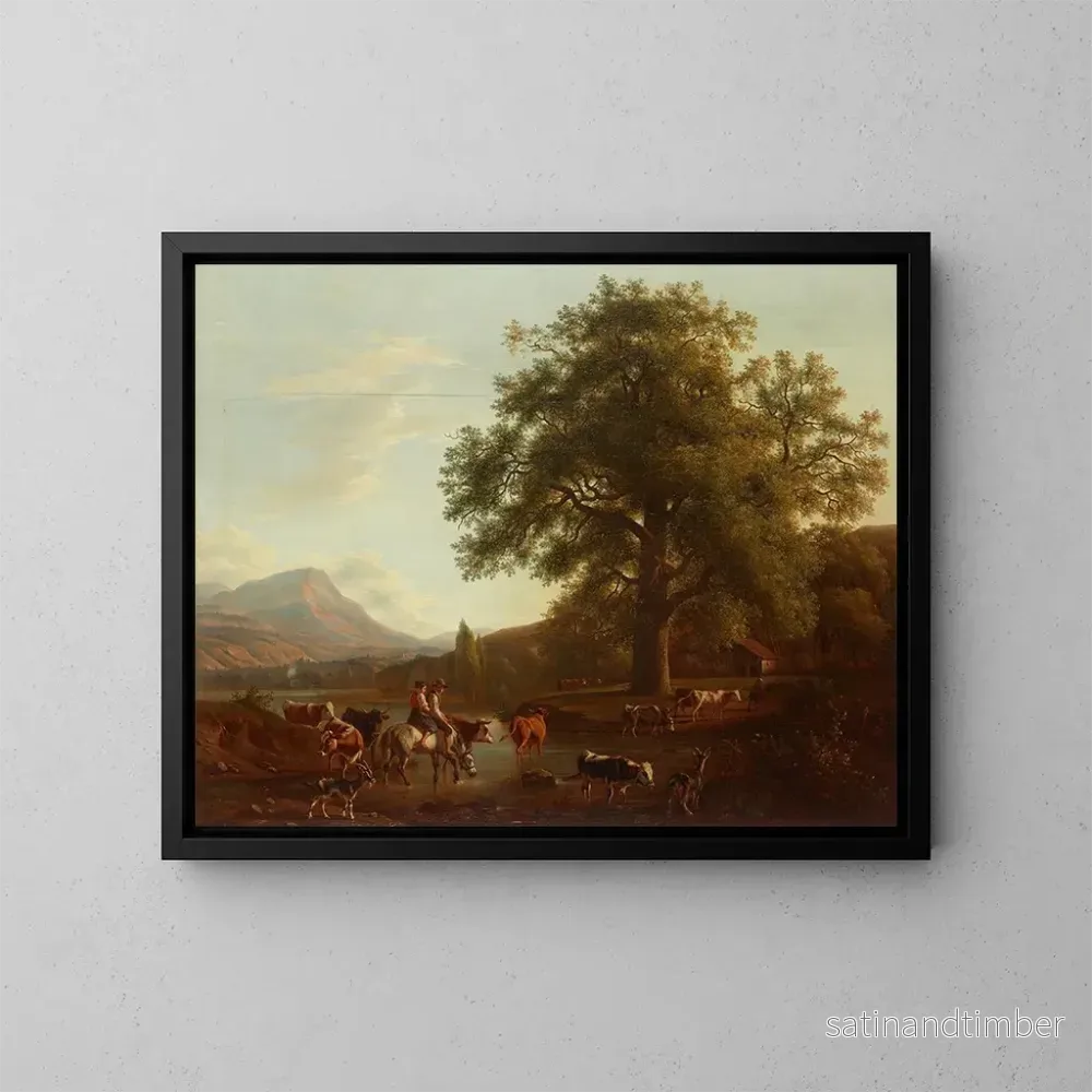 Reproduktion av målningen Landskapsbild av flod - Jean-Daniel Huber