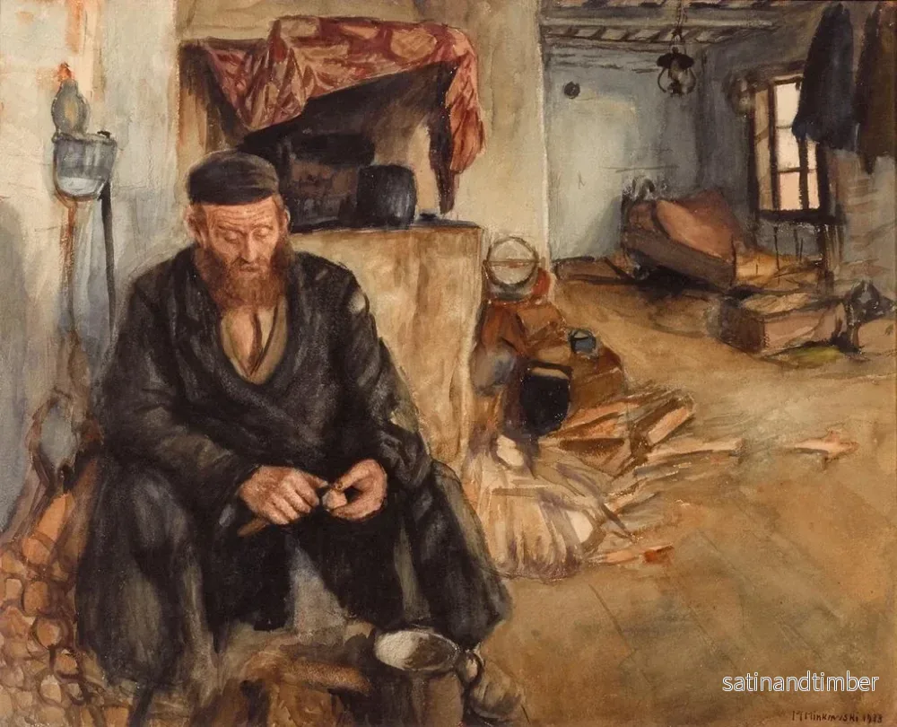 Reproduktion av målningen En inomhusmiljö med en man som skalar potatis - Maurycy Minkowski - Bild 2