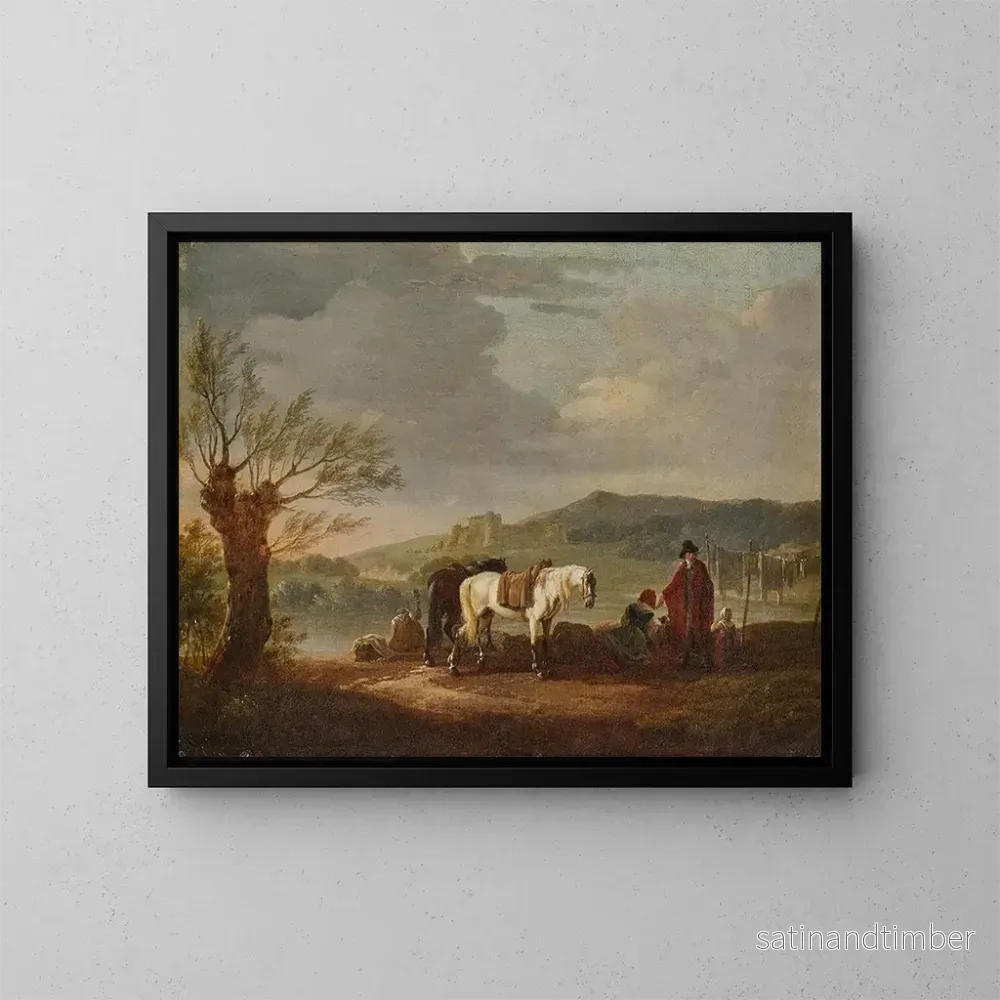 Reproduktion av målningen Landskap med ryttare och tvättare – Jacques François Joseph Swebach-Desfontaines Reproduktion av målningen Landskap med ryttare och tvättare – Jacques François Joseph Swebach-Desfontaines