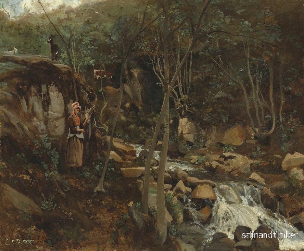 Reproduktion av målningen En flod med en stående get som spinner - Jean-Baptiste-Camille Corot - Bild 2