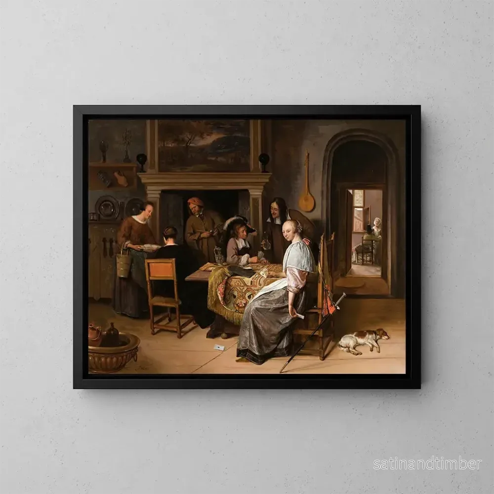 Reproduktion av målningen En elegant sällskap i ett inre med figurer som spelar kort vid ett bord - Jan Steen