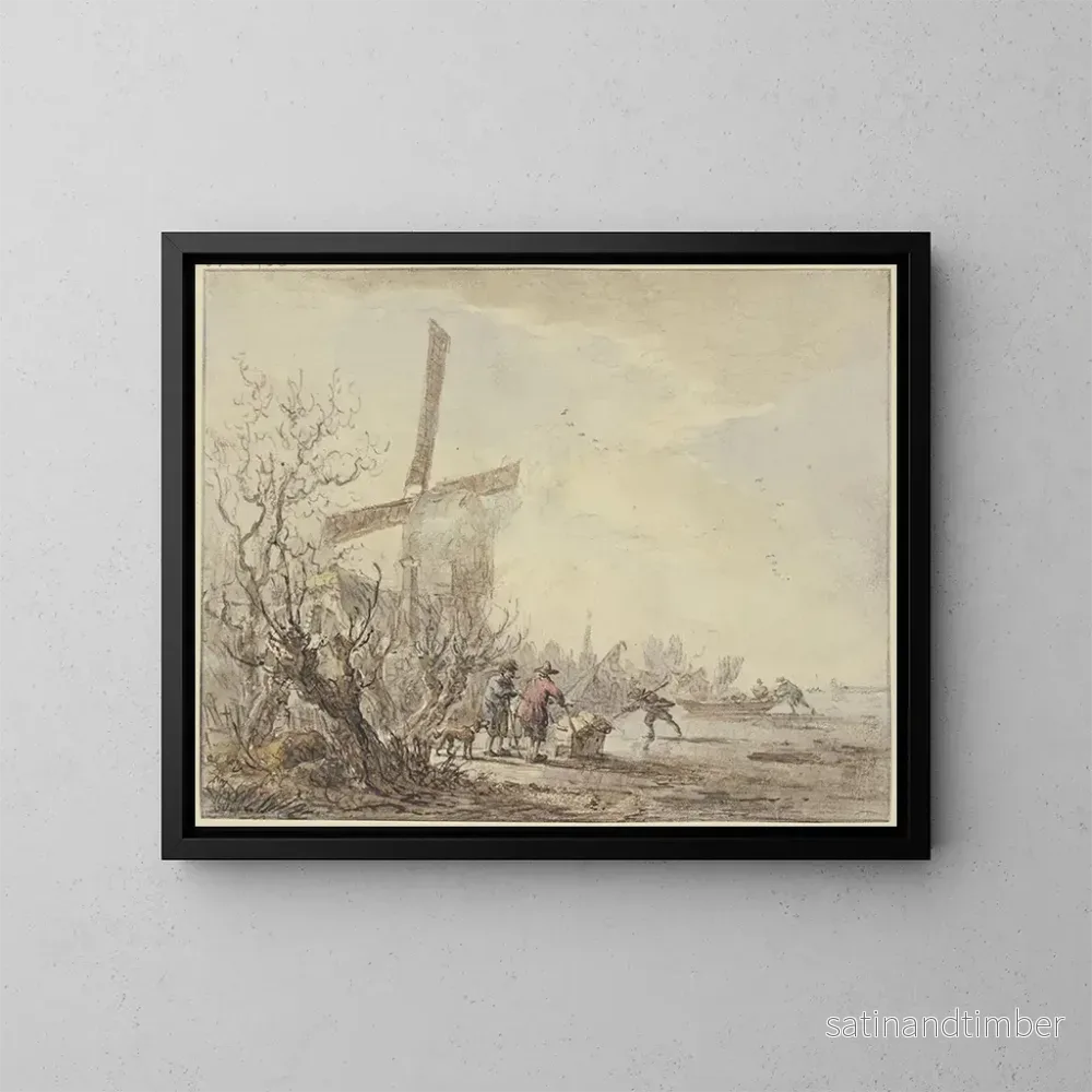 Reproduktion av målningen Bord de rivière med kvarn - Jacob van Strij