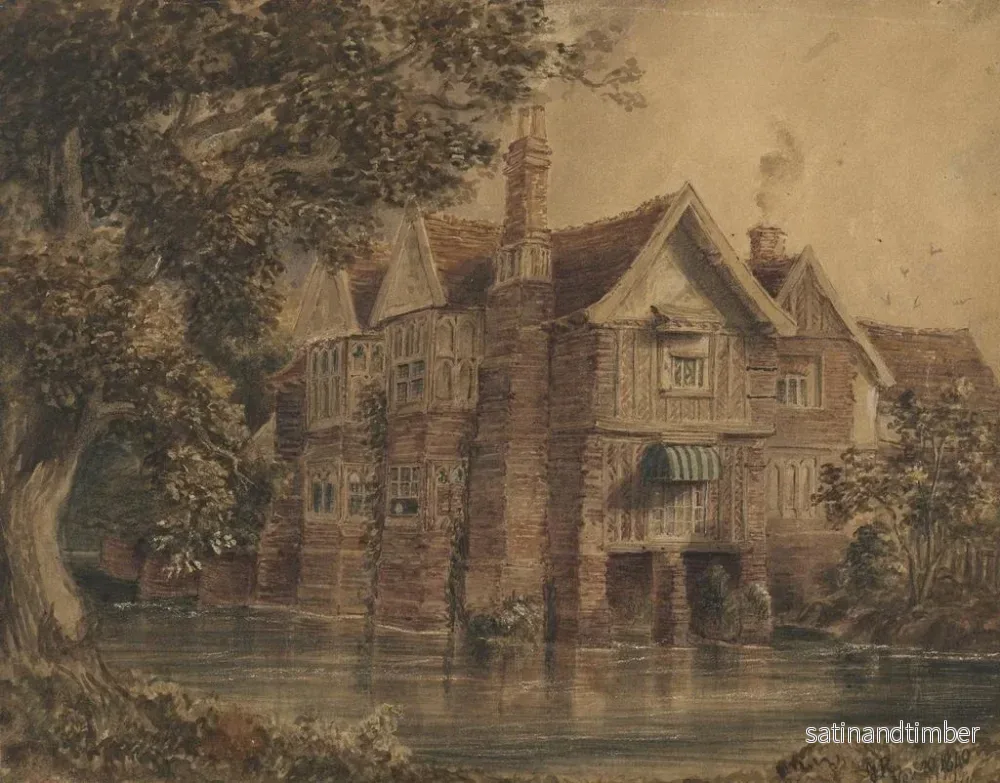 Reproduktion av målningen av den gamla Farnham Hall, Suffolk - Frederick George Reynolds - Bild 2
