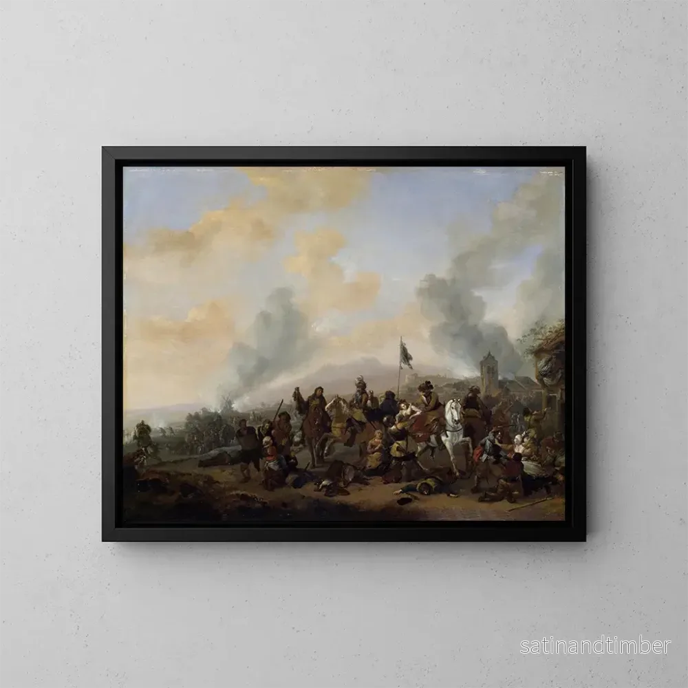 Reproduktion av målningen av soldater som plundrar en by - Philips Wouwerman