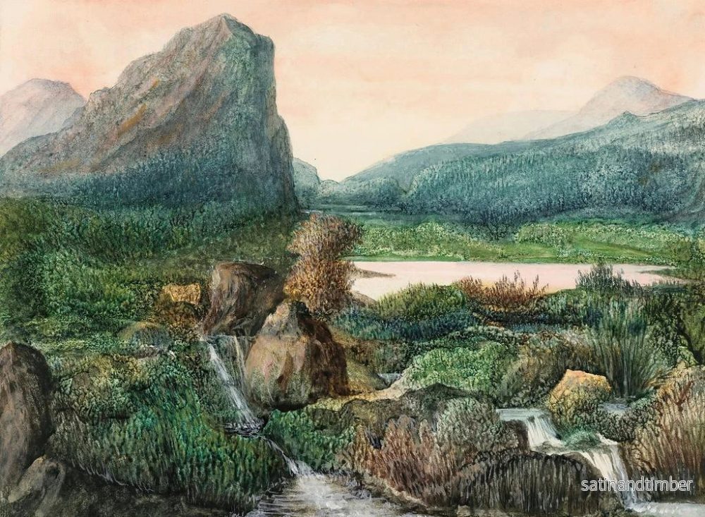 Reproduktion av målningen Ett bergslandskap med en sjö och vattenfall - George Sand - Bild 2