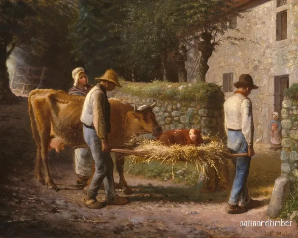 Reproduktion av målningen av bönder som återvänder med en kalv född på fälten - Jean-François Millet - Bild 2