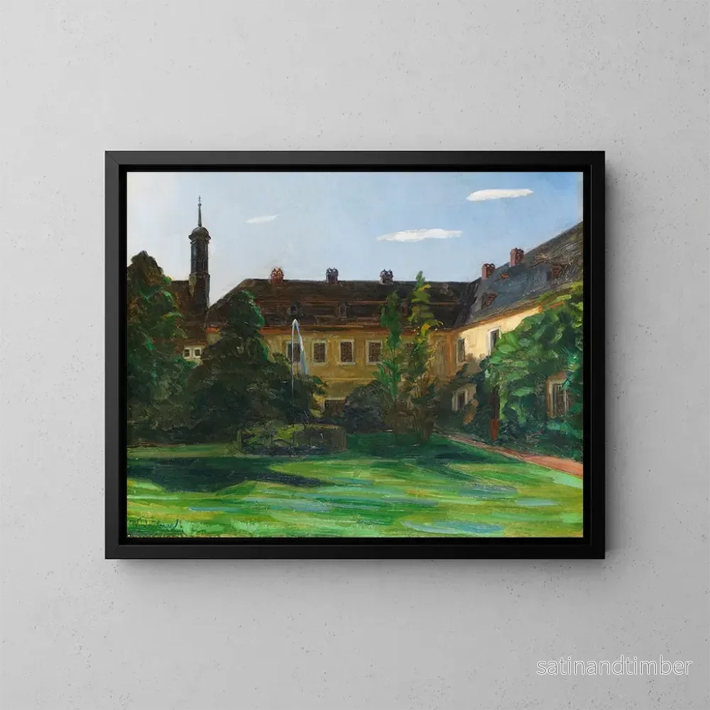 Reproduktion av målningen av klostergården i Neuburg med fontän II - Wilhelm Trübner