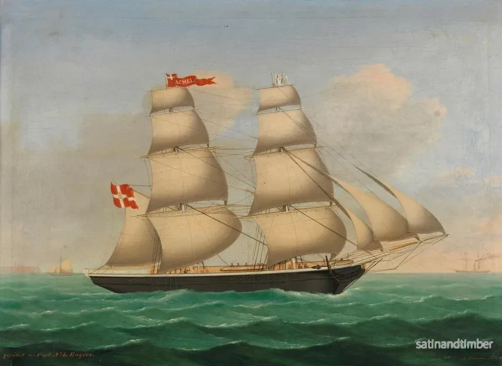 Reproduktion av målningen Dansk briggen Acmel målning ledd av kapten NLEngers framför Helgoland - Lorenz Petersen - Bild 2