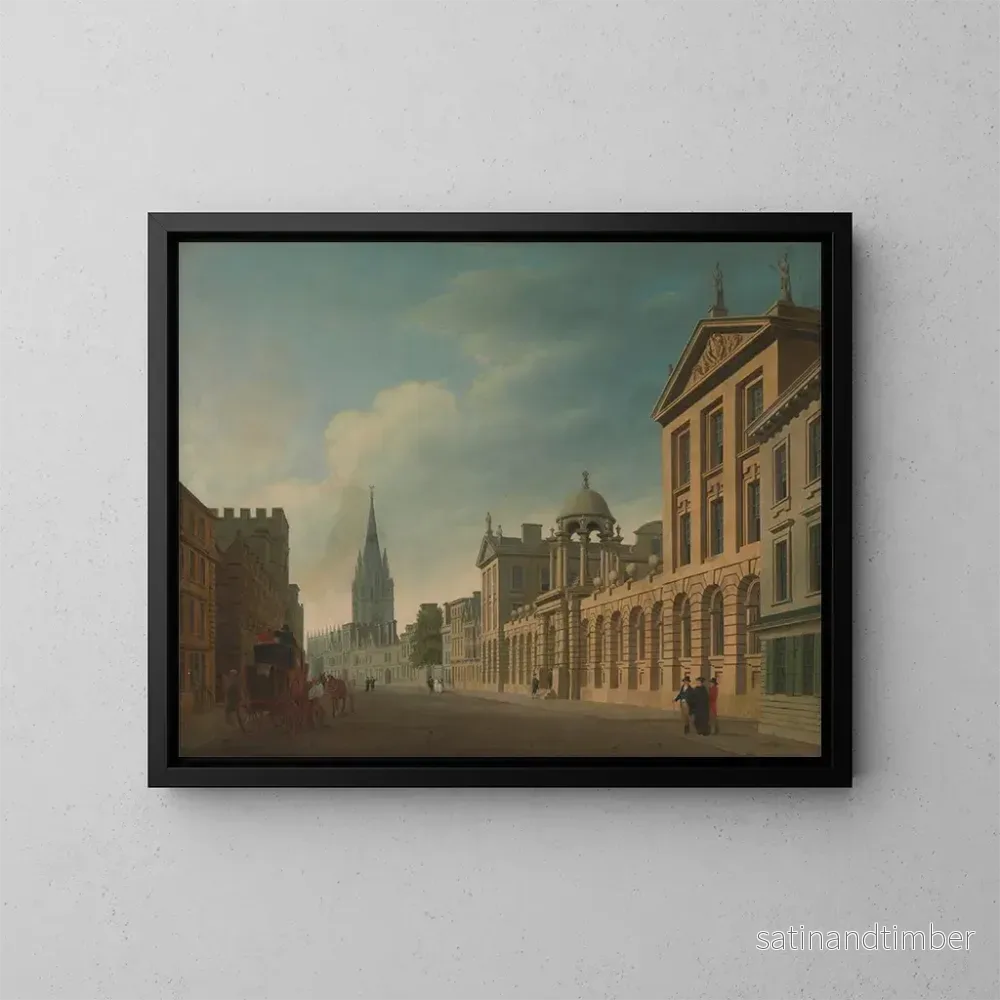 Reproduktion av målningen Rue principale à Oxford - Thomas Malton le Jeune