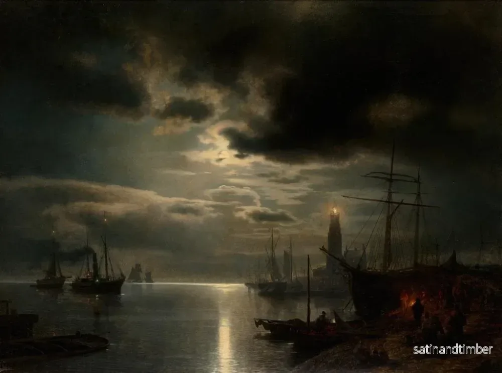 Reproduktion av målningen En nattlig hamn - Hermann Ottomar Herzog - Bild 2