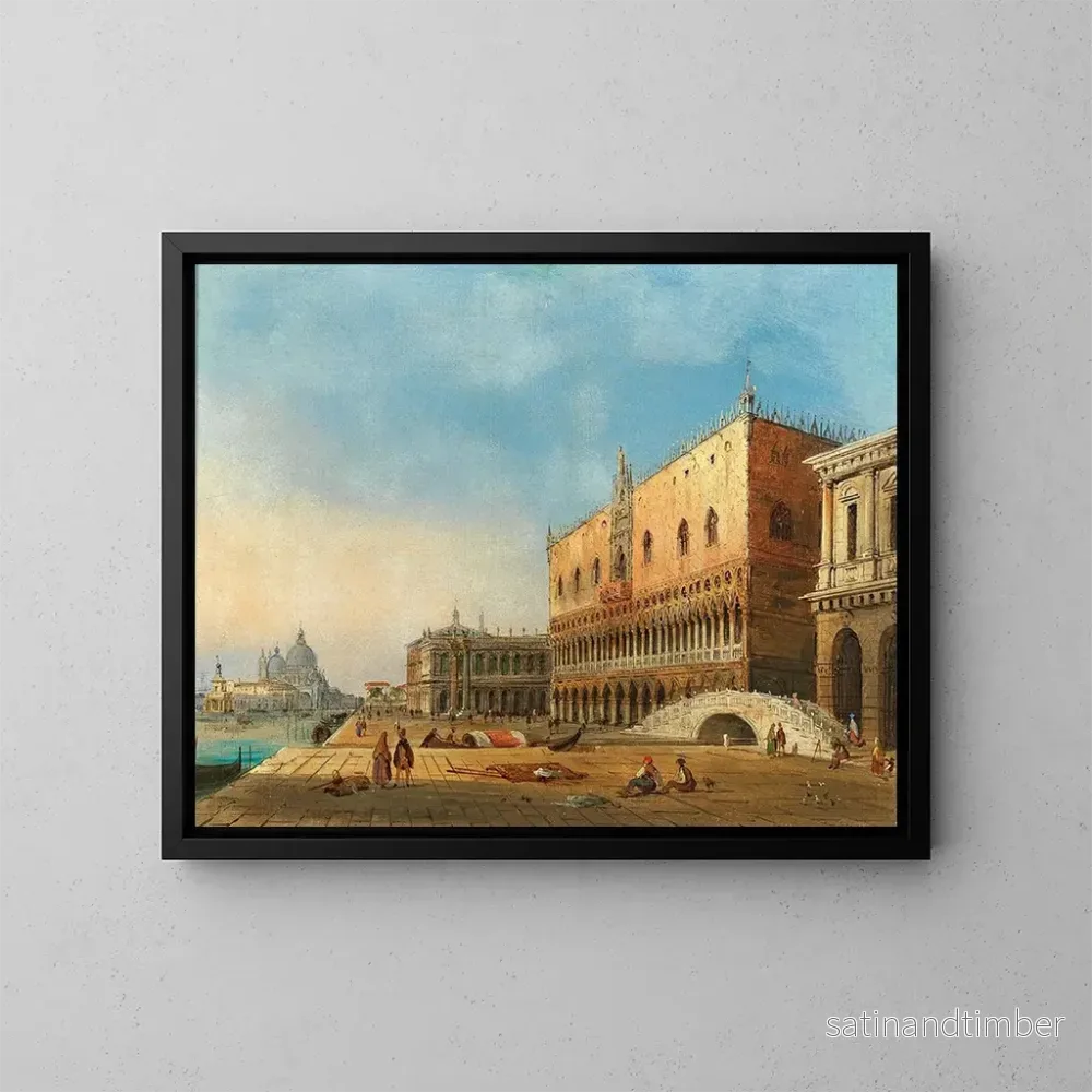 Reproduktion av målningen Venedig, vy över bukten vid San Marco och Dogepalatset med Santa Maria della Salute i bakgrunden – Carlo Grubacs