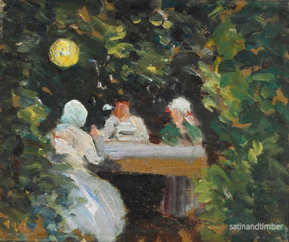 Reproduktion av målningen Ensemblé i trädgården en sommarkväll under lampan - Michael Ancher - Bild 2