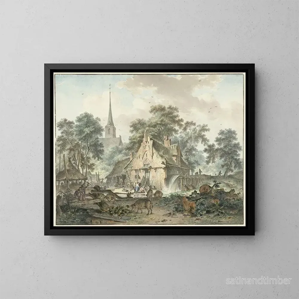 Reproduktion av målningen av vattenkvarn och bykyrka – Hendrik Meijer Reproduktion av målningen av vattenkvarn och bykyrka – Hendrik Meijer