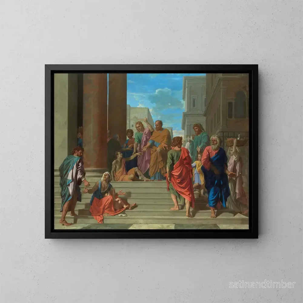 Reproduktion av målningen av helgon Pierre och Jean som botar den lamme – Nicolas Poussin Reproduktion av målningen av helgon Pierre och Jean som botar den lamme – Nicolas Poussin