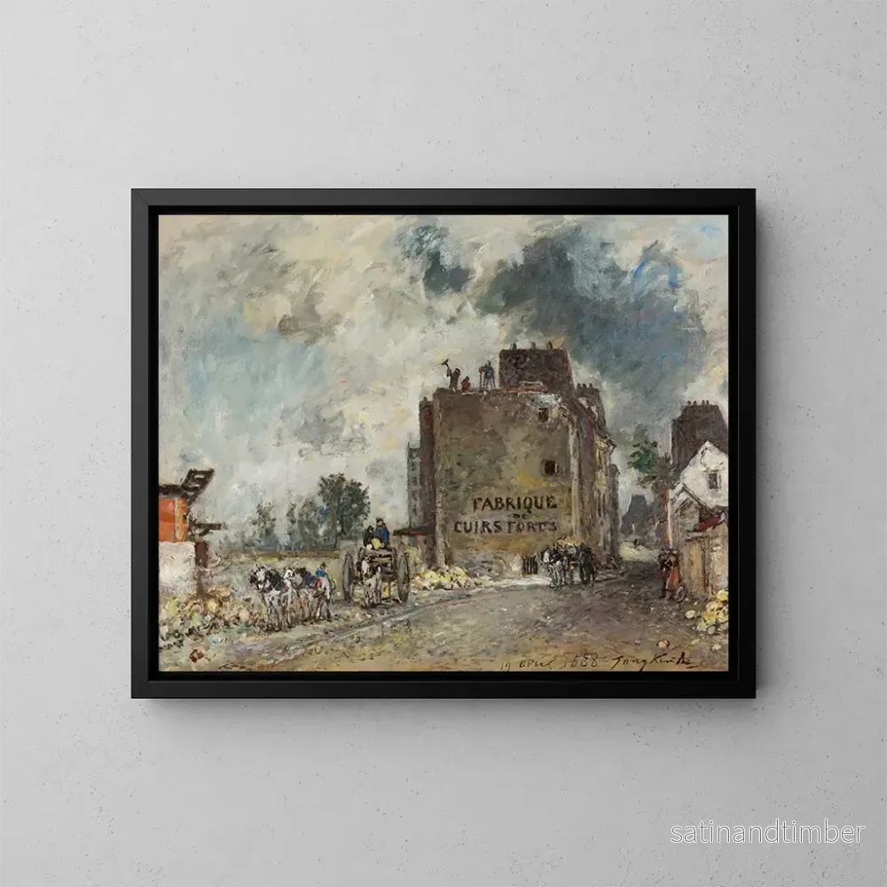Reproduktion av målningen av rivningsarbeten på Francs-Bourgeois-gatan Saint-Marcel - Johan Barthold Jongkind