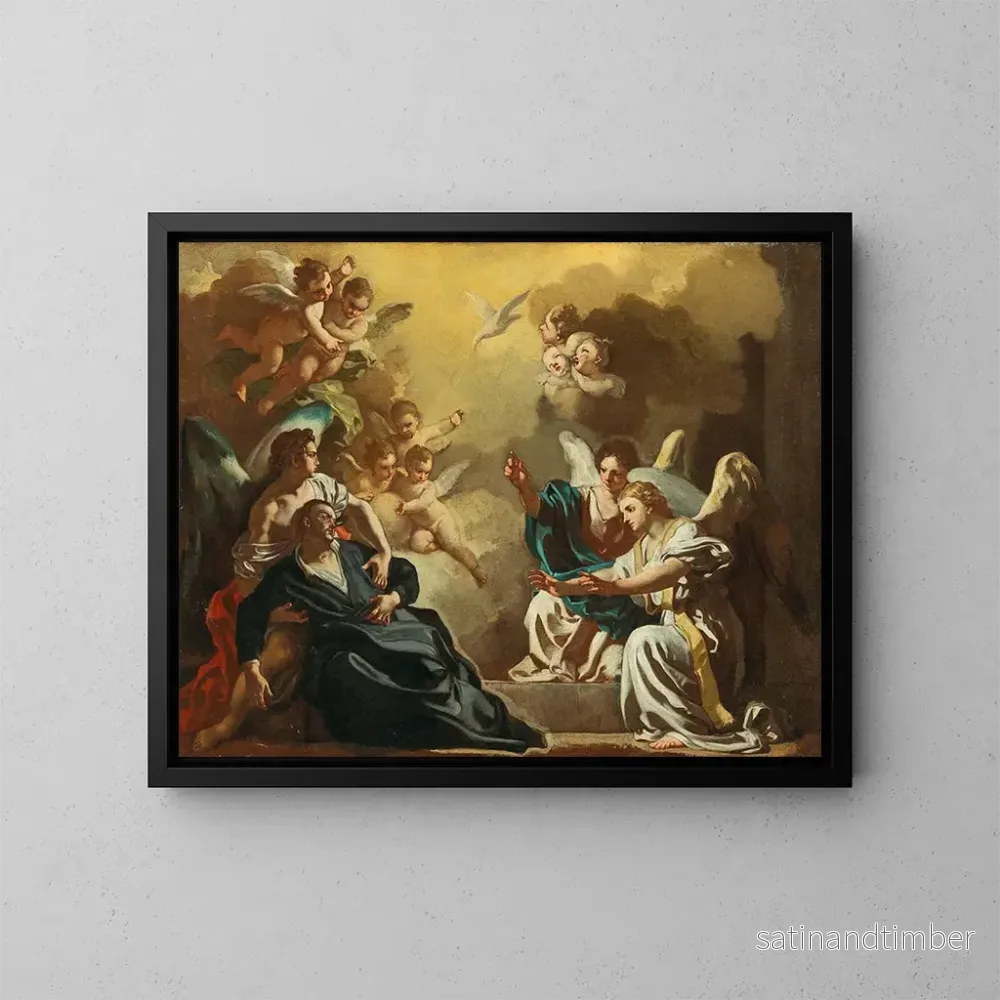 Reproduktion av målningen av Saint Philippe Neri som mottar den Helige Ande i katakomberna i Saint-Sébastien - Francesco Solimena