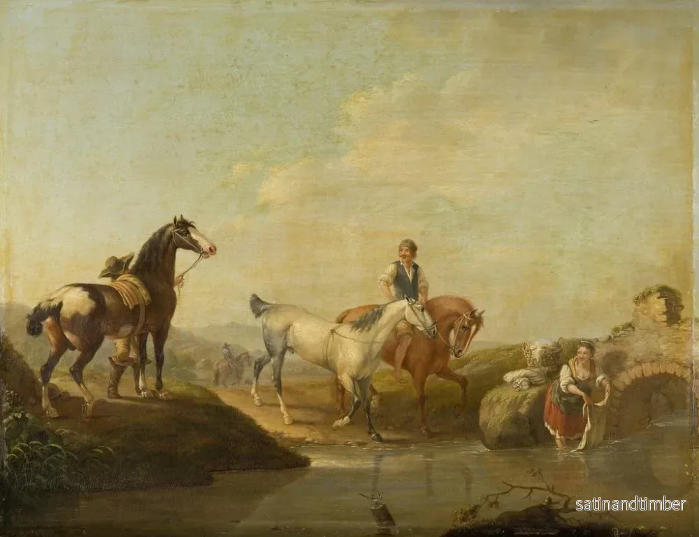 Reproduktion av målningen En brudgum som leder två hästar till vattnet - Johann Georg Pforr - Bild 2