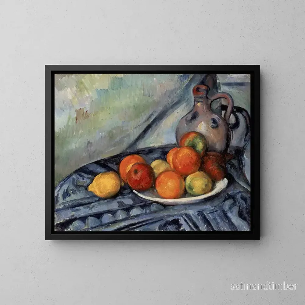 Reproduktion av målningen av frukter och en kruka på ett bord - Paul Cézanne