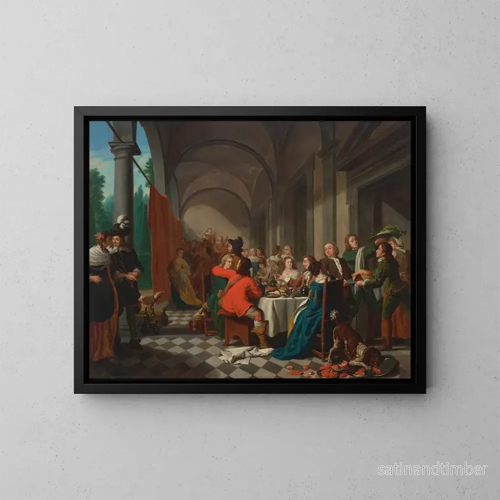 Reproduktion av målningen En elegant middag i en arcade - Jan Josef Horemans den äldre
