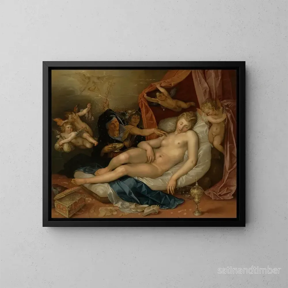 Reproduktion av målningen La Danaé endormie redo att ta emot Jupiter - Hendrick Goltzius