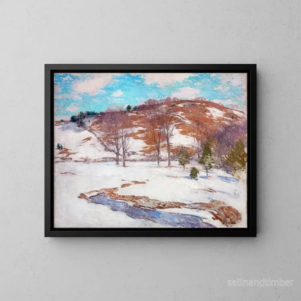 Reproduktion av målningen Snö i foten av bergskedjorna - Willard Leroy Metcalf