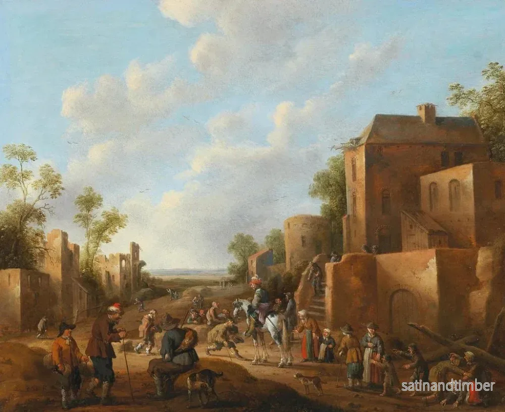 Reproduktion av målningen av en landskapsbild med bybor nära en taverna - Joost Cornelisz Droochsloot - Bild 2