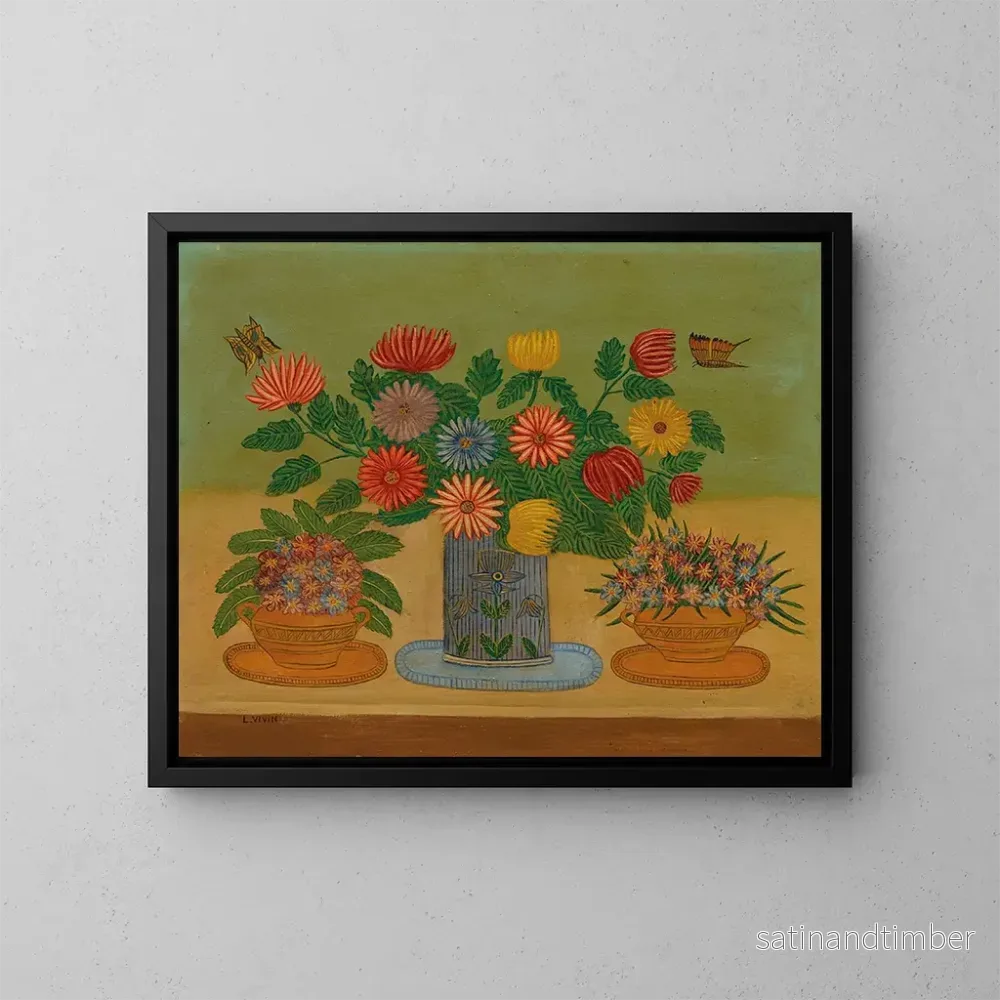 Reproduktion av målningen Bouquet de fleurs avec des papillons - Louis Vivin