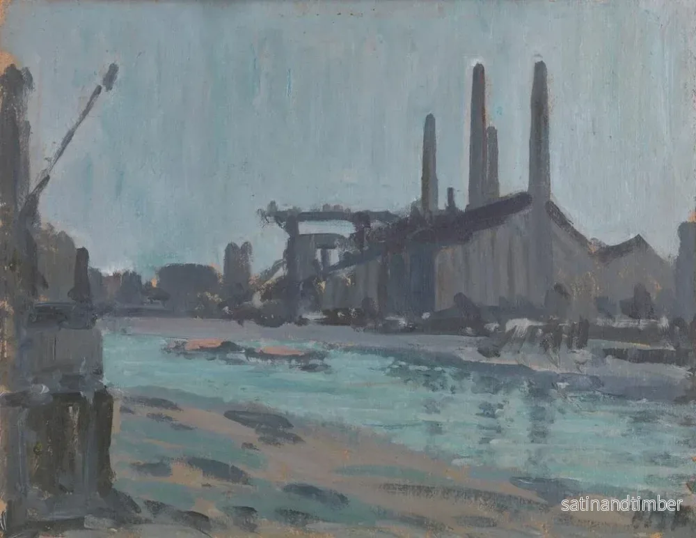 Reproduktion av målningen Landskapsmålning med industriella byggnader vid en flod - Hercules Brabazon Brabazon - Bild 2