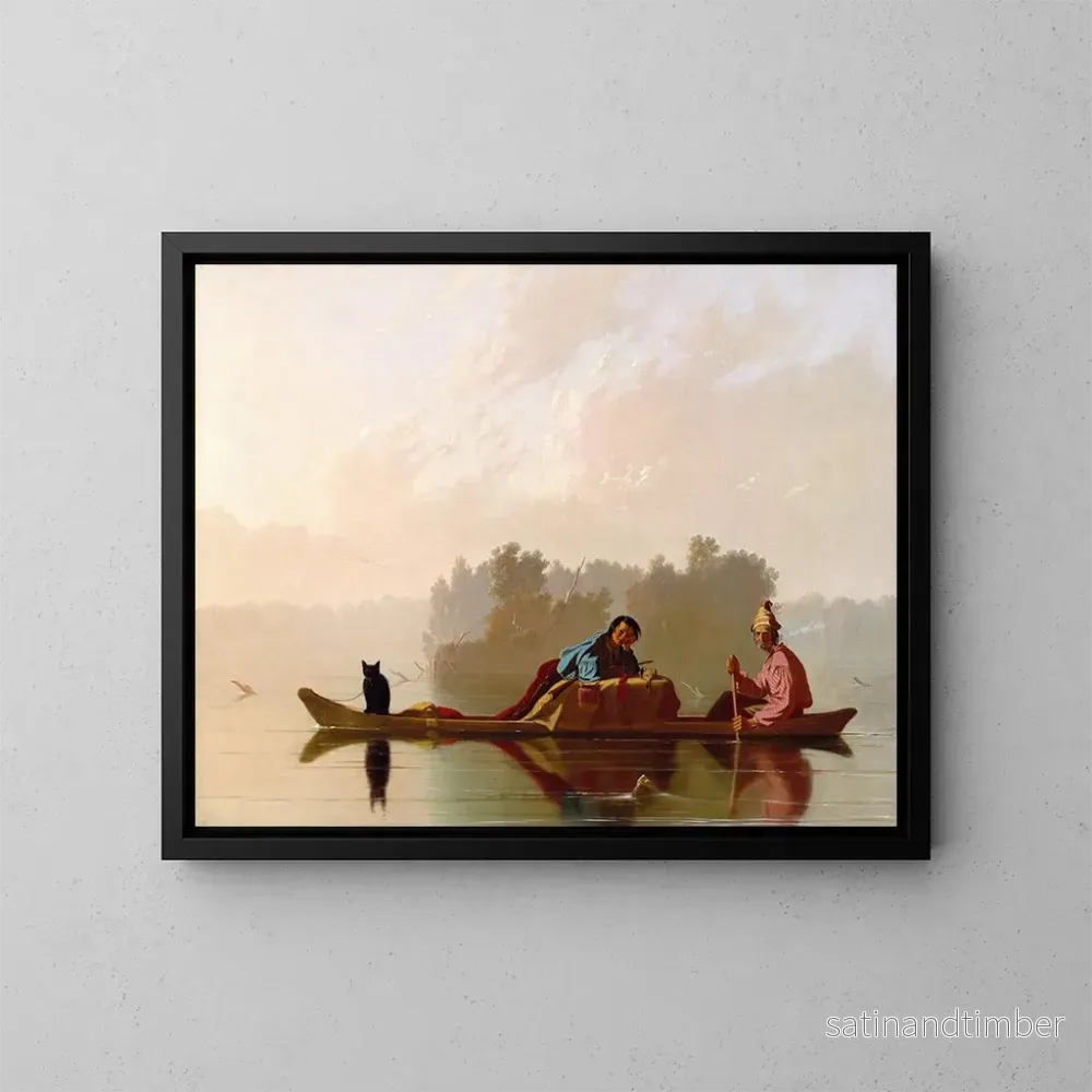 Reproduktion av målningen av handelsmän som färdas längs Missouri - George Caleb Bingham
