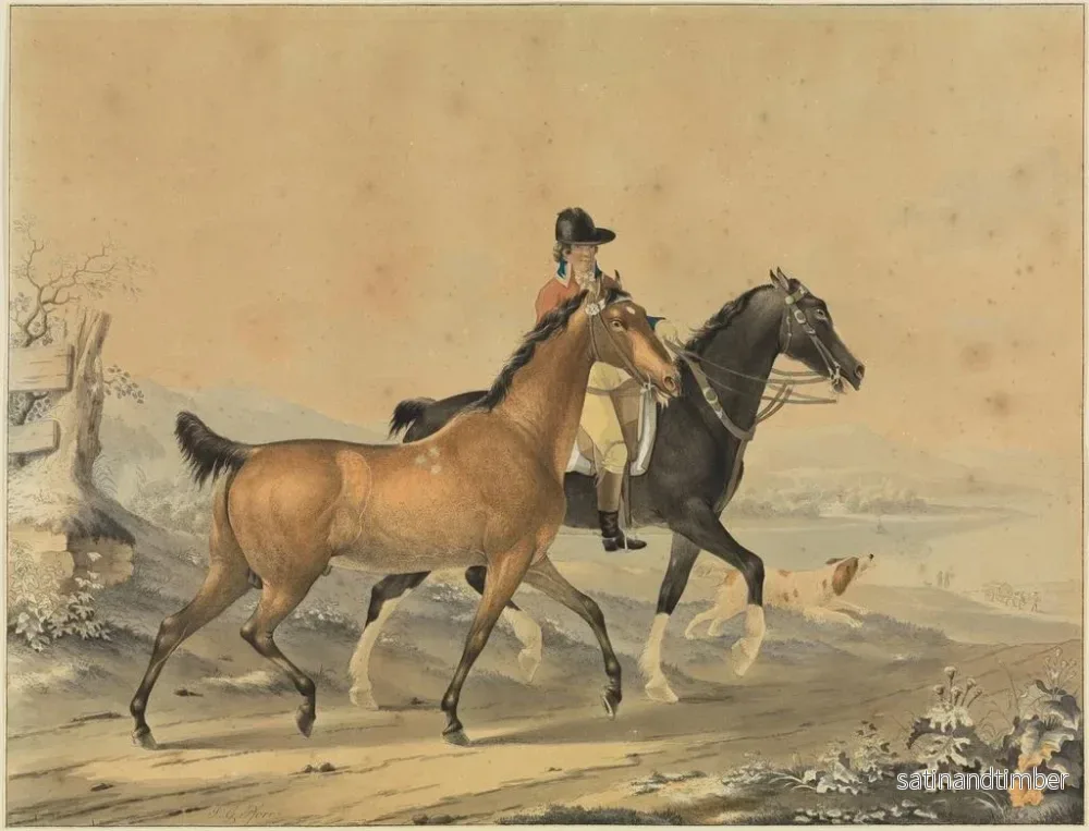 Reproduktion av målningen Cavalier med två hästar och en hund - Johann Georg Pforr - Bild 2