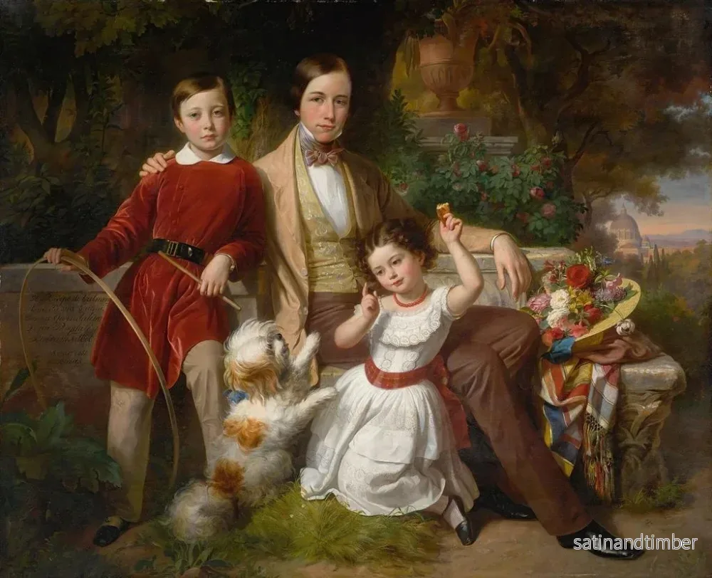 Reproduktion av målningen Le prince de Valmontone med Gwendalina Doria Pamphili och Bertram Talbot i en trädgård vid en villa - Karl von Blaas - Bild 2