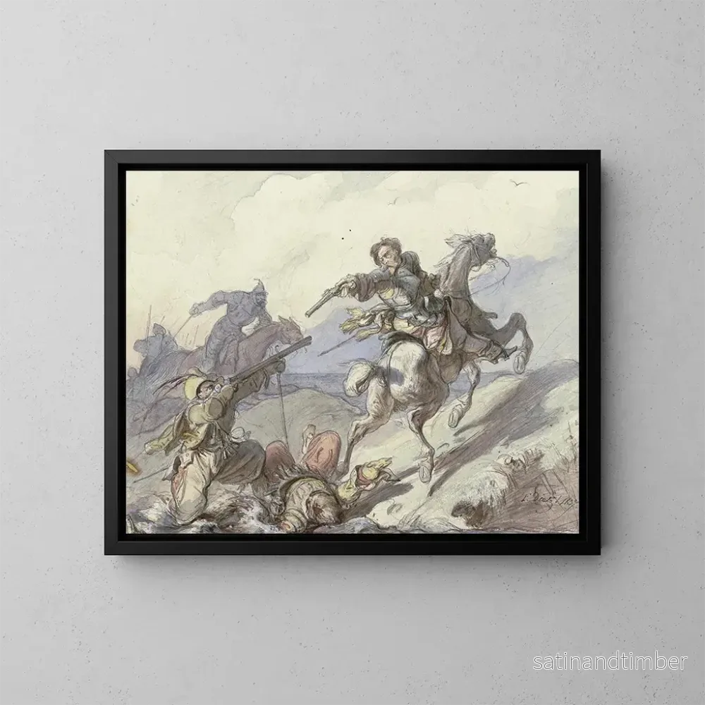 Reproduktion av målningen Attaque des chevaliers - Friedrich Dietz