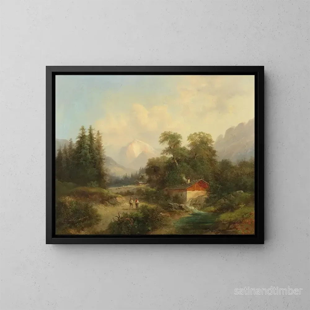 Reproduktion av målningen Vue du Breite Riss Puchberg dans la région du Schneeberg - Gustav Barbarini