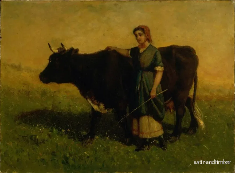 Reproduktion av målningen av en kvinna utan titel som går med en ko - Edward Mitchell Bannister - Bild 2