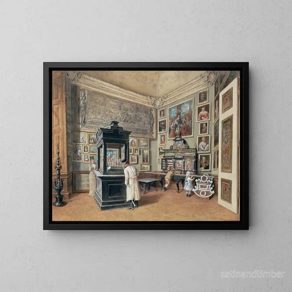 Reproduktion av målningen Dernier cabinet de la collection Ambraser avec des verres bohèmes - Carl Goebel le Jeune