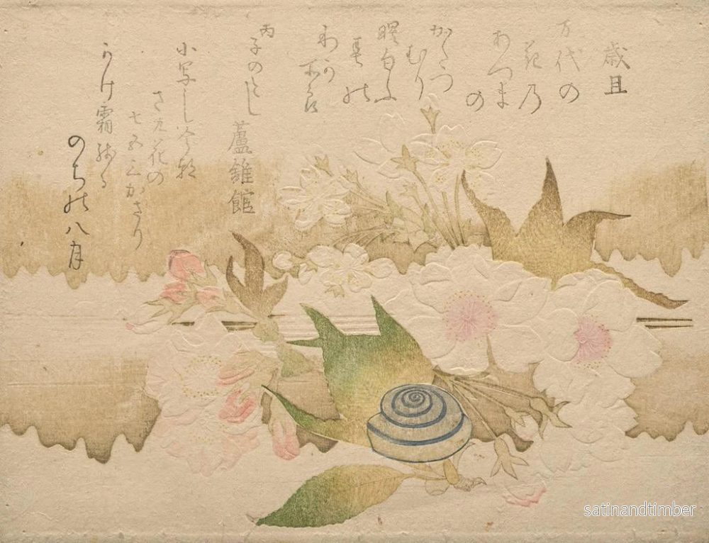 Reproduktion av målningen Poèmes du Nouvel An, escargot et fleurs de cerisier - Kubo Shunman - Bild 2