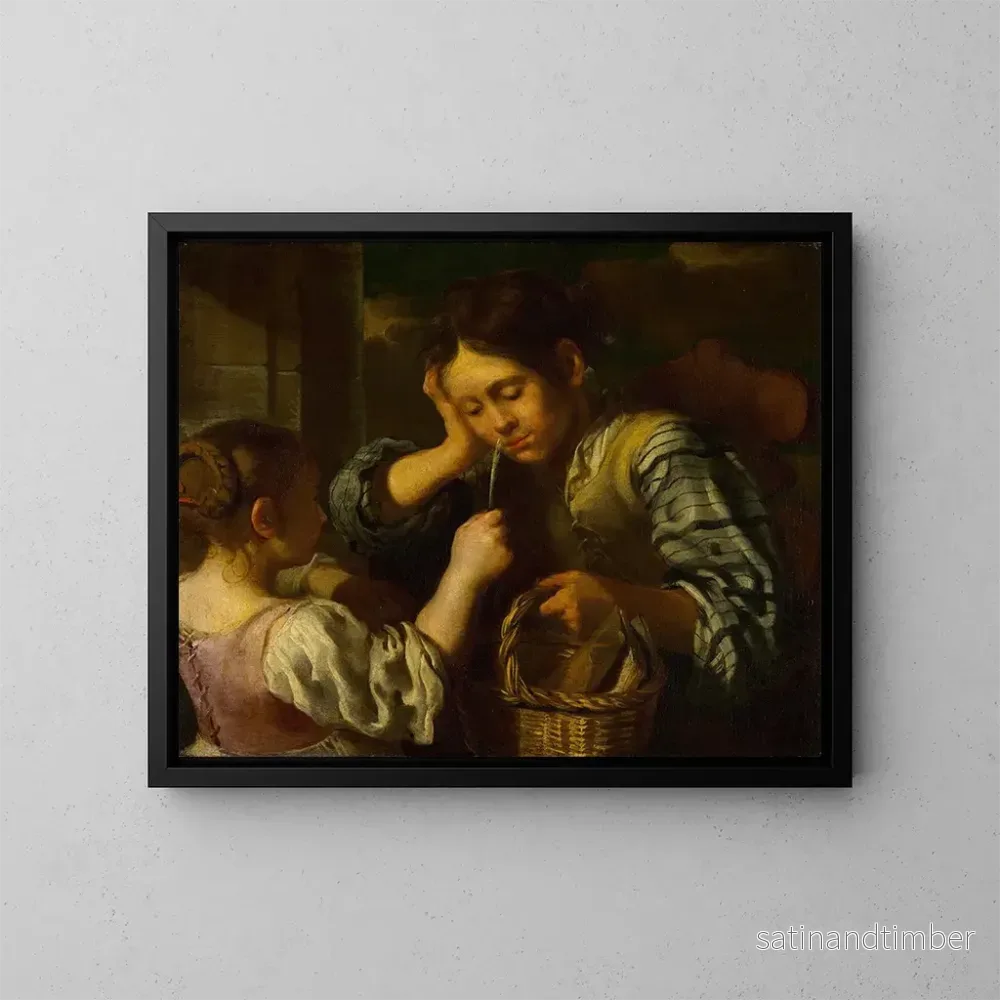 Reproduktion av målningen Fille taquinant un garçon - Bernhard Keil