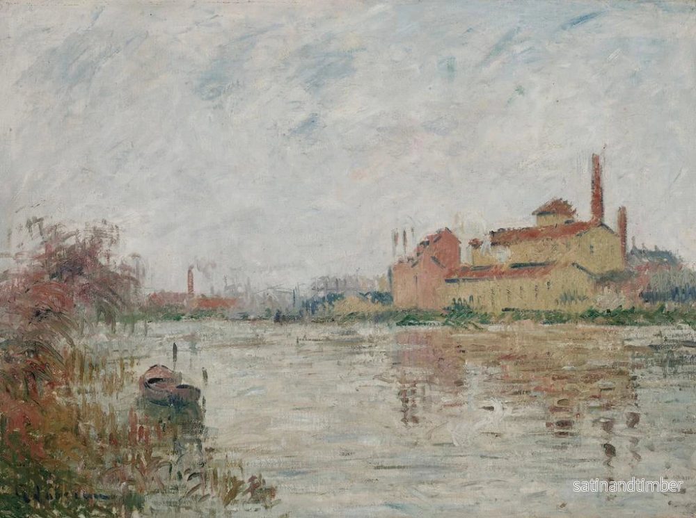Reproduktion av målningen Längd: 60 cm, Höjd: 50 cm, Material: Olja på duk, Skapad av Gustave Loiseau, Konsttryck av L'Usine au bord de la rivière, 20th century, Fransk konstnär, Landskapsmålning, Impressionistisk stil - Bild 2