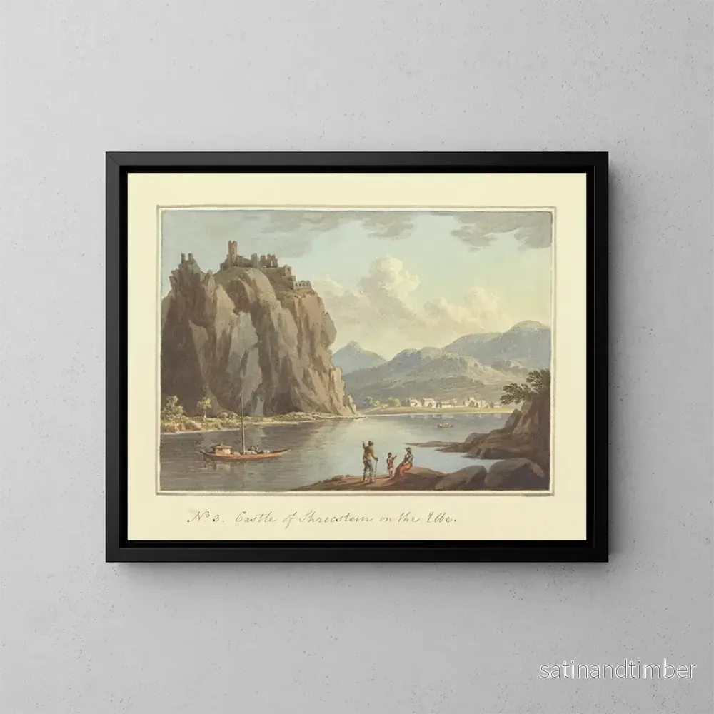 Reproduktion av målningen Château de Schrecstein sur l'Elbe - John Warwick Smith