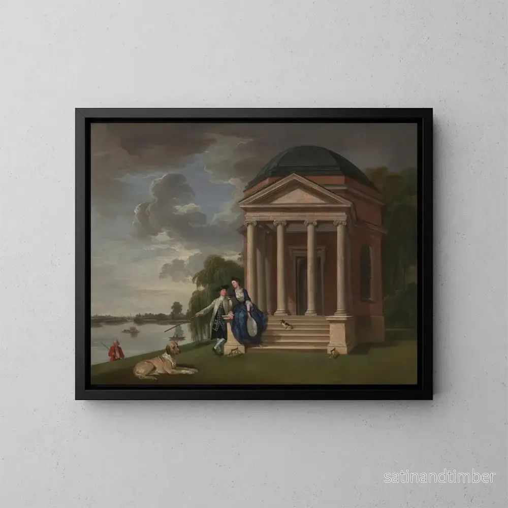 Reproduktion av målningen av David Garrick och hans fru framför sitt tempel till Shakespeare i Hampton – Johan Joseph Zoffany Reproduktion av målningen av David Garrick och hans fru framför sitt tempel till Shakespeare i Hampton – Johan Joseph Zoffany
