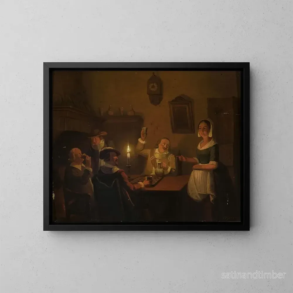 Reproduktion av målningen Spela dam - Pieter Gerardus Sjamaar