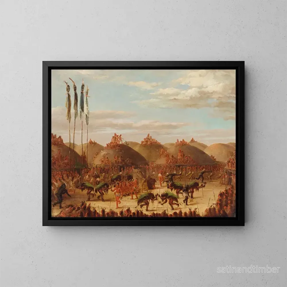 Reproduktion av målningen av Dansen av tjuren, OKeePa-ceremonin hos Mandans - George Catlin