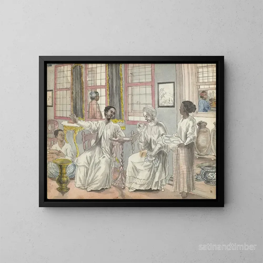 Reproduktion av målningen La visite dans une maison européenne à Batavia - Jan Brandes