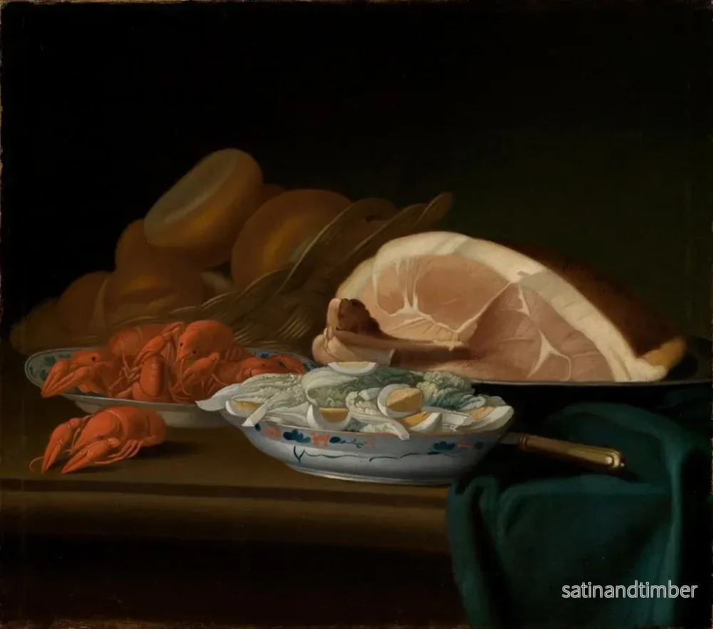 Reproduktion av målningen av still life vid frukost med skinka, krabbor och ägg - Justus Juncker - Bild 2