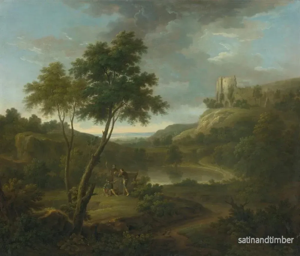 Reproduktion av målningen Caprice med en klassisk sarkofag och möjligen Beeston slott, Cheshire - George Lambert - Bild 2