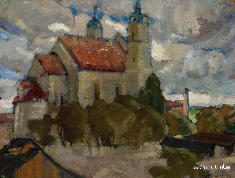 Reproduktion av målningen av kyrka bland träden - Michał Rouba - Bild 2