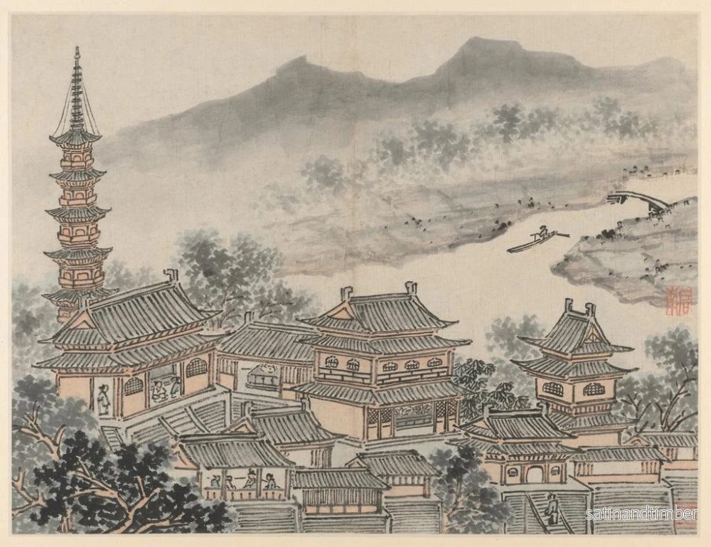 Reproduktion av målningen Le hall des mille Bouddhas et la pagode du monastère de la falaise nuageuse - Shen Zhou - Bild 2